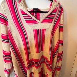 torrid Hot Pink & Cream Striped Hooded Knit Pullover